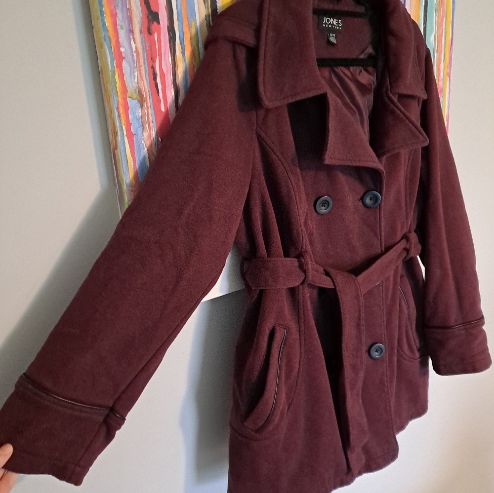 Adorable Jones NY burgundy knit double breasted pea coat, 1X - Picture 4 of 9